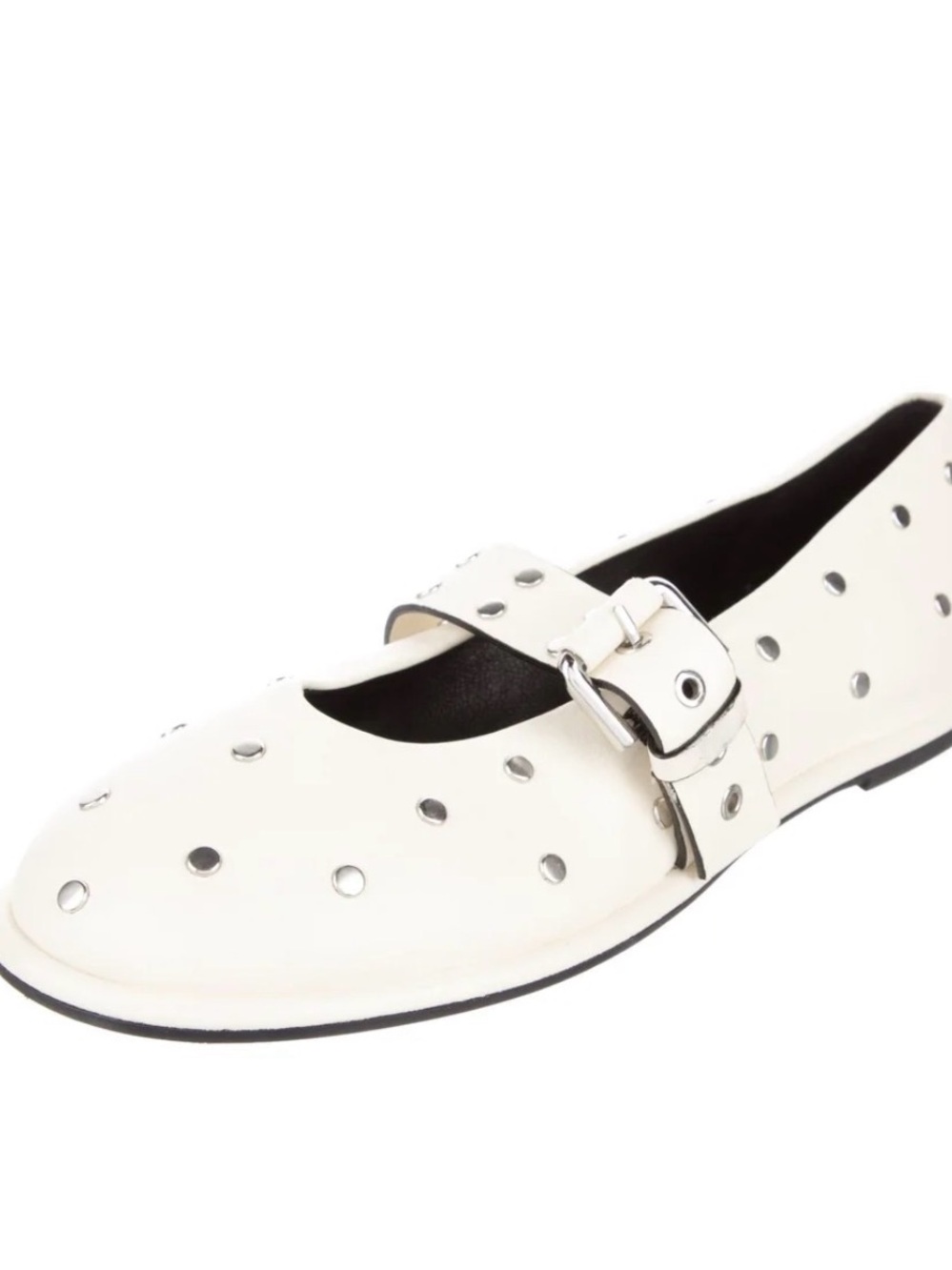 ME+EM Cream Leather Mary Jane Flats with Silver Studs